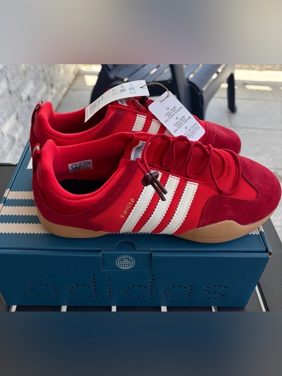 adidas Shoes - BAD BUNNY ****Adidas Ballerina Red Samba-Inspired Sneakers with White